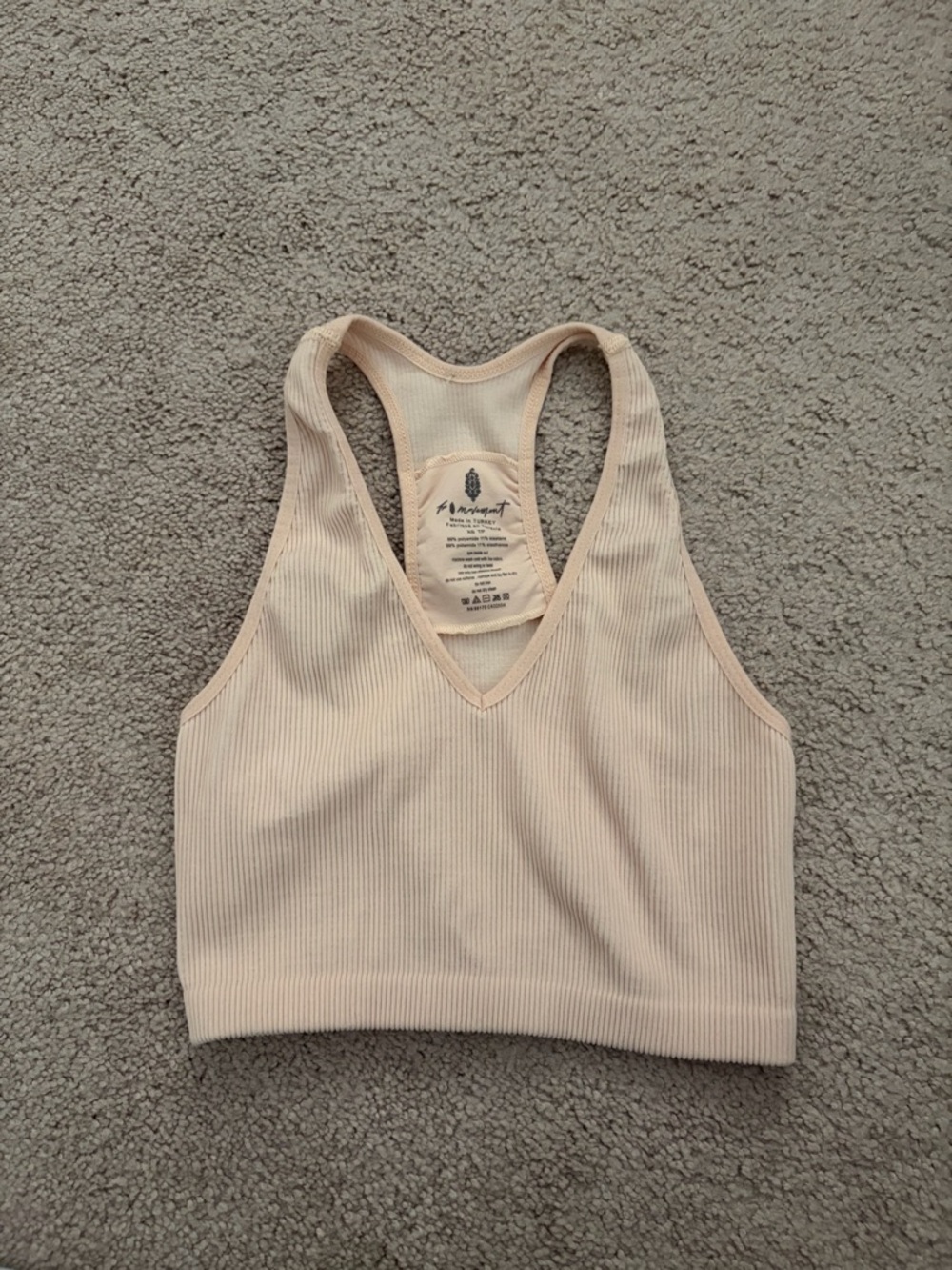 Free People Ribbed V‑Neck Racerback Bralette in Light Beige